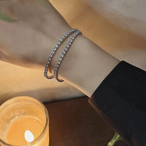 Elegant Tennis Bracelet Stainless Steel Colorful Round Cut Zirconia Single Row Minimalist Jewelry For Women