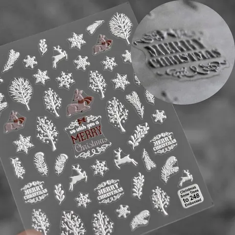 Autocollants Pour Ongles De Noël Relief 5D Flocons Blancs Élan Design Auto-Adhésif Décoration De Manucure De Vacances D'Hiver