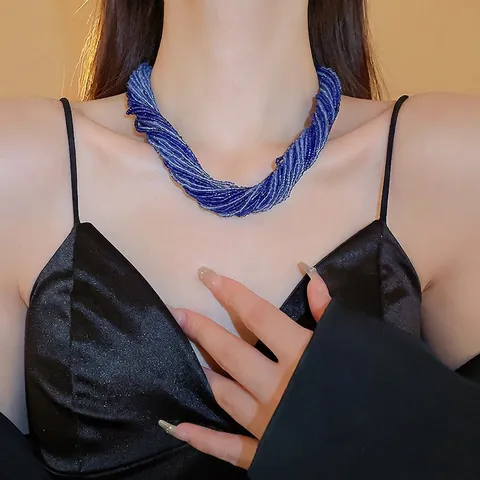 Collar Multicapa De Cuentas De Semillas Para Mujer Cuentas Coloridas Hebras Torcidas Estilo Bohemio Joyería Con Cierre OT De Aleación