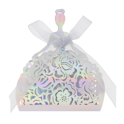 Laser Cut Hollow Princess Wedding Candy Box Artificial Pearl Paper Favor Gift Case With Ribbon Bow Party Decor