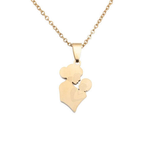 Stainless Steel Gold Plated Mother And Child Silhouette Pendant Necklace Family Love Pregnant Woman Heart Jewelry For Women
