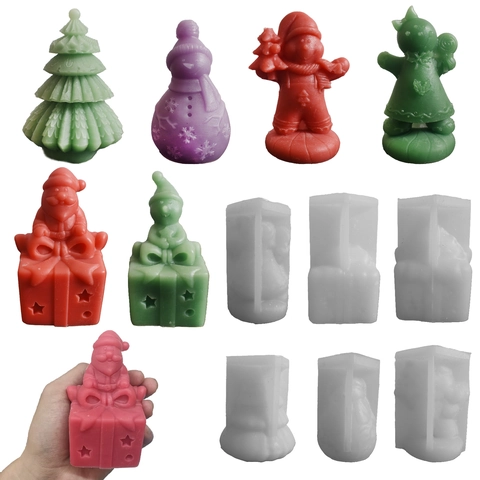 Christmas Silicone Molds For DIY Candle Making Snowman Gingerbread Man Reindeer Santa Gift Box Shapes Festive Ornaments