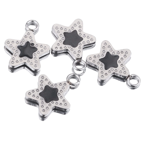 Ciondoli In Acciaio Inossidabile Smalto Nero Cuore Stella Croce Fiore Tondo Quadrato Per Creazione Di Gioielli DIY