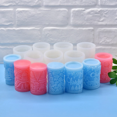 Christmas Theme Silicone Mold 3D Relief Cylinder For DIY Candle Soap Fondant Making Baking Tool Festive Decoration