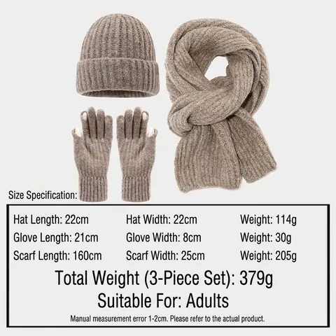Gorro Bufanda Y Guantes Táctiles De Punto Acanalado Cálidos Para Invierno Color Sólido Acrílico Suave Grueso