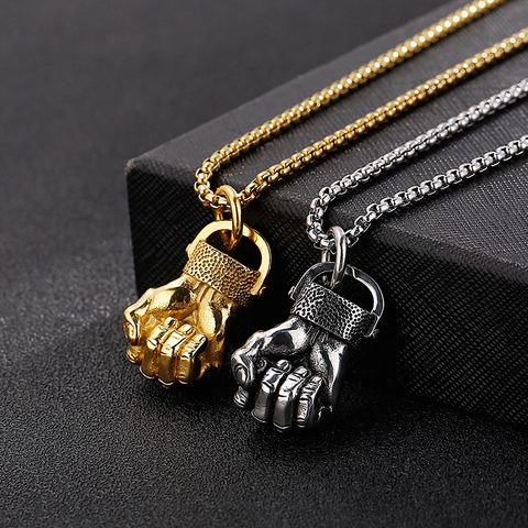 Fist Pendant Stainless Steel Men Hip Hop Rock Punk Style Power Symbolic Jewelry Accessory Strong Grasp Gesture Charm For Male
