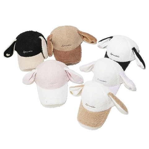 Berretto Da Baseball Con Orecchie Di Coniglio Teddy Fleece Ricamo Sparkle Cappello Invernale Caldo
