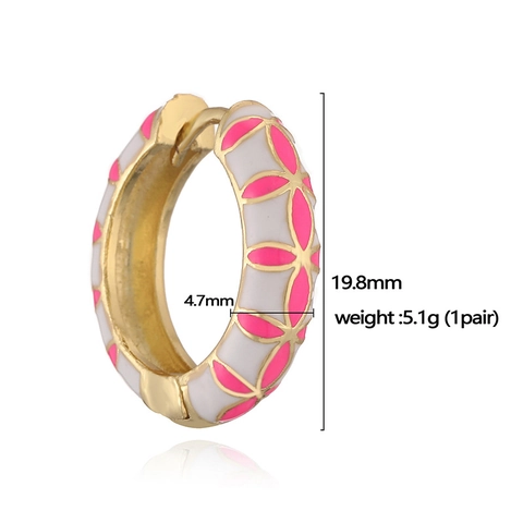 Fashion Copper Enamel Flower Hoop Earrings For Women Dopamine Colorful Clover Huggie Earrings Sweet Floral Drip Oil Jewelry