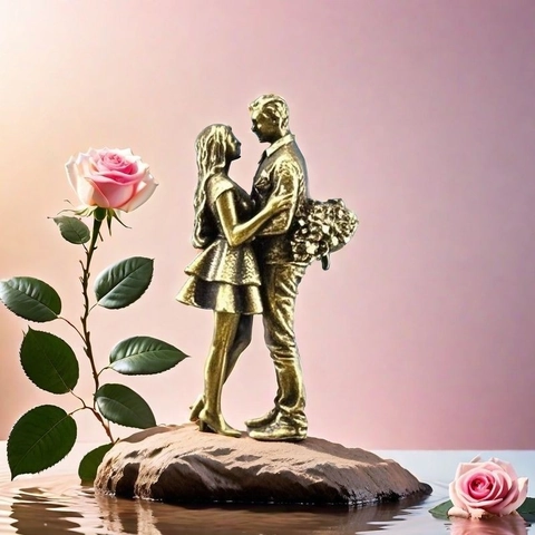 Abstract Couple Sculpture Brass Figurine Romantic Lovers Kissing Statue Nordic Desktop Ornament Home Decor Accents