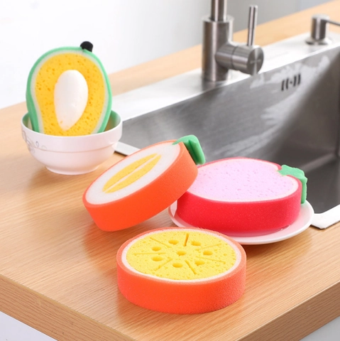 Fruit Shaped Kitchen Cleaning Sponge Thickened Polyurethane Dish Scrubber For Pots And Bowls Decorative Household Scouring Pad