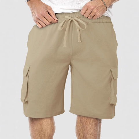 Men's Cargo Shorts Polyester Elastic Waist Drawstring Multi-Pockets Breathable Loose Fit Summer Outdoor Casual Sporty