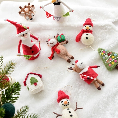 Decorazioni Natalizie Da Appendere In Feltro Di Lana Fatte A Mano Babbo Natale Pupazzo Di Neve Renna Casa Festa Casa Carina