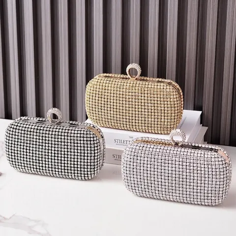 Pochette Da Sera Brillante Con Strass Per Donna Matrimonio Festa Banchetto Con Chiusura Ad Anello In Metallo E Tracolla A Catena