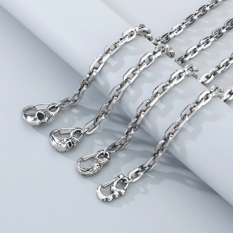 Stainless Steel Pant Chain With Skull Head Clasp Punk Rock Style Men Jeans Accessory Heavy Duty Metal Link