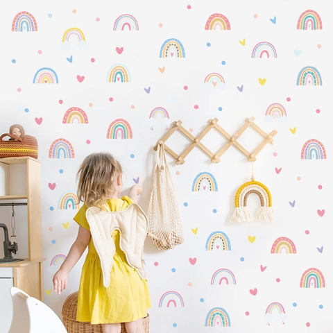 Regenbogen Stern Wandaufkleber PVC Selbstklebend Abnehmbar Für Kinderzimmer Dekoration Cartoon Boho Stil