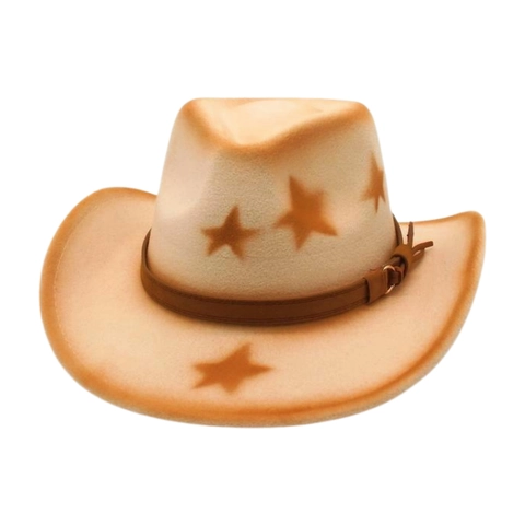 Western Cowboy Hat Cotton Polyester Felt Star Print Leather Decorative Band Wide Brim Vintage Sun Hat Men Women