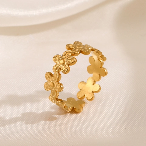 Anillo Flor Acero Inoxidable Elegante Diseño Floral Continuo Calado Ajustable Anillo Abierto Para Mujeres Joyería Chic
