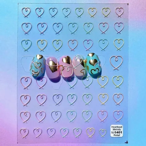 Stickers Ongles Relief 5D Forme Coeur Auto Adhésif Texture 3D Manucure DIY Décalcomanies Style Japonais Coloré Mignon