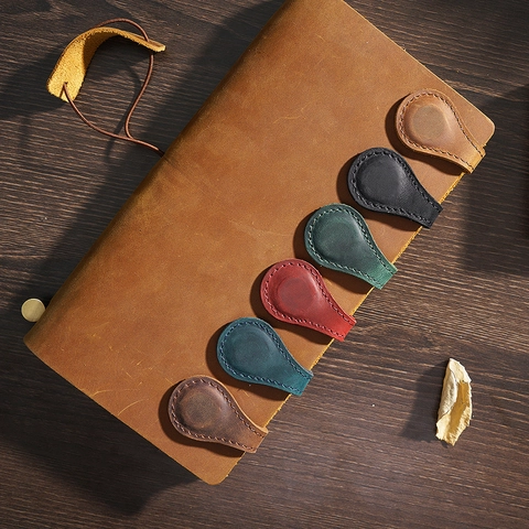 Magnetic Bookmark Clip Crazy Horse Leather Handmade Double Sided Page Marker Vintage Retro Cowhide Note Book Accessory