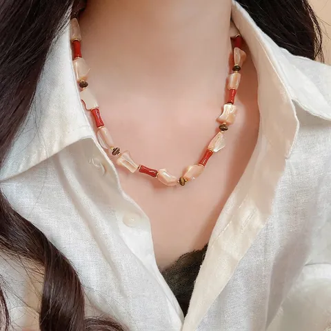 Collana Di Perline In Madreperla E Pietra Irregolare Rame Stile Etnico Vintage Choker Per Donna Quotidiano