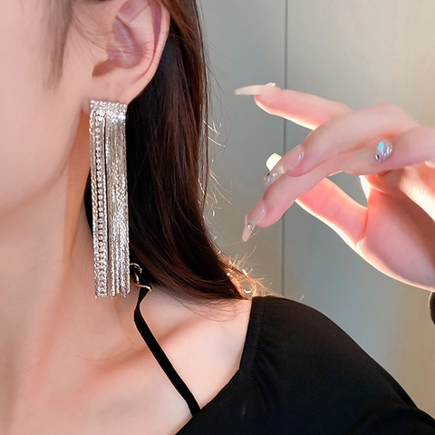 Orecchini Pendenti Lunghi Con Nappine Lega Strass Geometrici Gioielli Scintillanti Per Donna