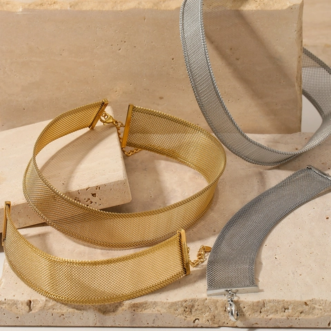 Collana E Bracciale In Maglia Minimalista Acciaio Inossidabile Geometrico Retrò Accessorio Di Gioielleria Per Donne Alla Moda