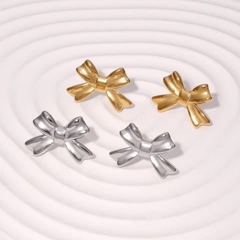 Orecchini A Lobo Con Fiocco Placcati Oro 18K Acciaio Inossidabile Minimalista Forma Di Nastro Gioielli Di Moda Per Donna