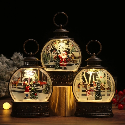 Lanterna Di Natale LED Palla Di Neve Luce Notturna Bronzo Retrò Decorazione Babbo Natale Pupazzo Di Neve PVC Resina