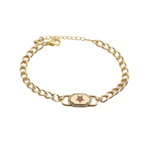 Panzerkette Armband Kupfer Zirkonia Verstellbar Stern Mond Herz Kreuz Böser Blick Modeschmuck Damen