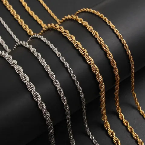 Stainless Steel Rope Chain Necklace Vacuum Plated Hip Hop Twist Link Necklaces For Men Women High Polished Jewelry