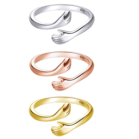 Umarmende Hände Ring 925 Sterling Silber Verstellbar Offen Schmuck Romantisches Geschenk Für Frauen Paare