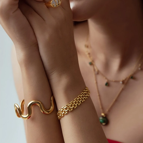 Wavy Open Cuff Armband Edelstahl 18K Vergoldet Irregulär Meereswelle Armreif Minimalistischer Modeschmuck Für Damen