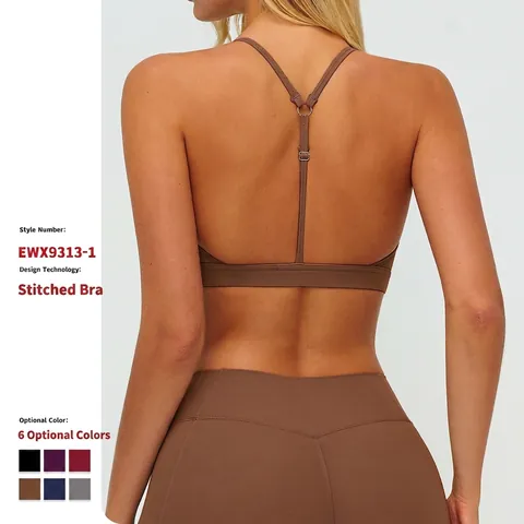 Soutien Gorge De Sport Femmes Col En V Dos En Y Bretelles Réglables Tissu Brossé Sans Armatures Rembourré Yoga Fitness