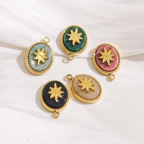 Ciondoli Ovali Acciaio Inossidabile Pietra Naturale Stella A Otto Punte Retrò DIY Creazione Gioielli Charms Stile Francese