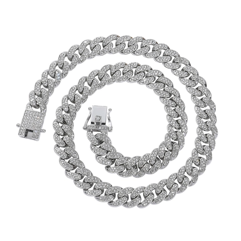 Luxury Alloy Rhinestone Cuban Link Chain Necklace Gold Silver Plated Iced Out Hip Hop Jewelry Men Women Party Accessory