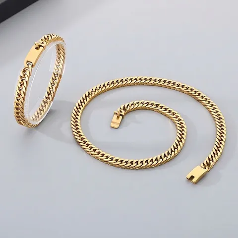 Collar Y Pulsera De Cadena Cubana Acero Inoxidable 304 Pulido Chapado Al Vacío Joyería De Moda Para Hombre Mujer