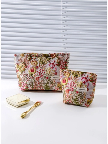 Vintage Floral Jacquard Makeup Bag Portable Cosmetic Travel Storage Pouch Retro Canvas Zipper Organizer For Women