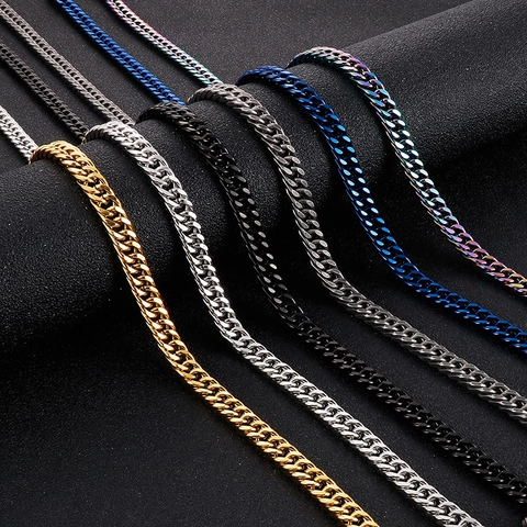 Collar De Cadena De Eslabones Cubanos Para Hombre De Acero Inoxidable Estilo Hip Hop Punk Con Cierre De Langosta Oro Negro Azul Arcoíris
