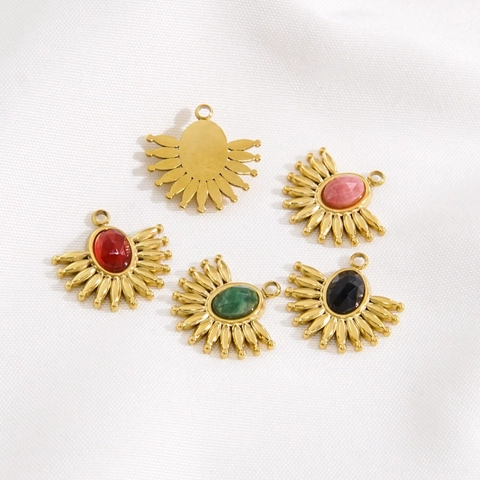 Fan Shaped Pendants Gold Plated Stainless Steel With Natural Stone For DIY Jewelry Making Bohemian Vintage Style Charms