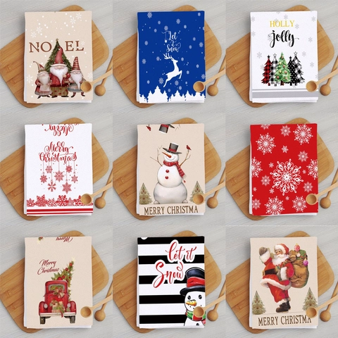 Christmas Kitchen Towels Microfiber Absorbent Dish Cloth Cartoon Santa Snowman Hanging Reindeer Holiday Home Decor