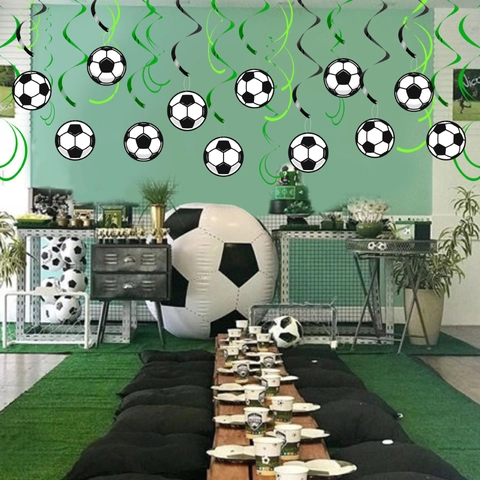 Decorazioni Appese A Spirale Di Calcio Tema Sport Festa Coppa Del Mondo Ornamenti Da Soffitto Carta Plastica Verde Nero