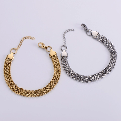 Pulsera De Cadena Tejida Cuadrada Acero Inoxidable 316L Chapado En Oro 18K Diseño De Nicho Multicapa Para Mujeres Joyería