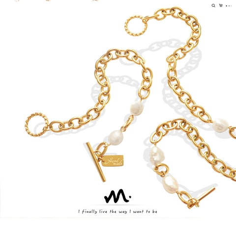 Bracciale Da Donna In Acciaio Al Titanio Con Süßwasserperle D Acqua Dolce Stile Barocco Chiusura A Levetta Fibbia OT Piastra Quadrata Geometrica Minimalista