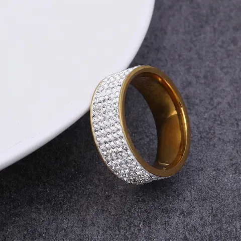 Rhinestone Ring Stainless Steel Multi Row Inlaid Zirconia Eternity Band Hip Hop Trendy Jewelry For Men Women