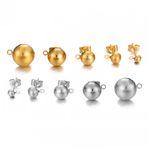 Stainless Steel Half Ball Stud Earring Findings With Hanging Loop And Earring Backs Smooth Round DIY Jewelry Making