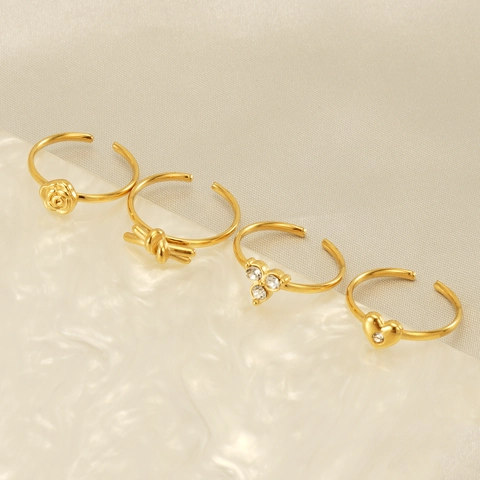 Verstellbarer Ring Edelstahl 18K Vergoldet Zirkonia Geknotet Herz Blume Modeschmuck Für Damen
