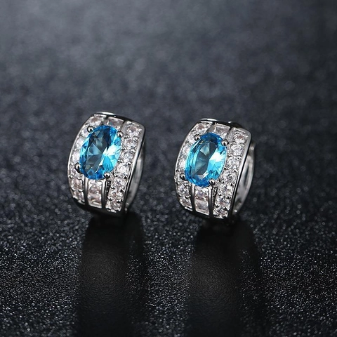 Luxury Copper Rhinestone Hoop Earrings For Women Oval Cut Water Drop Crystal Ear Clips Fashion Wedding Jewelry Gift
