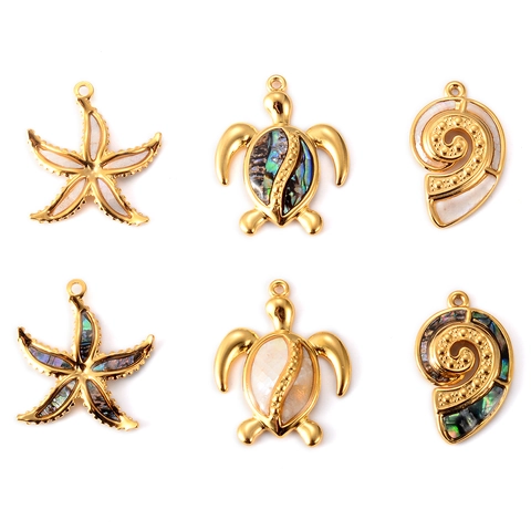 Oceaanleven Hangers Roestvrij Staal Verguld Abalone Schelp Kunstparelmoer Schildpad Zeester Wulk DIY Benodigdheden Voor Sieraden