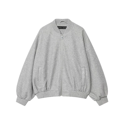 Women's Loose Bomber Jacket Wool-like Polyester Zipper Front Ribbed Trim Streetwear Outerwear For Autumn Winter Ladies