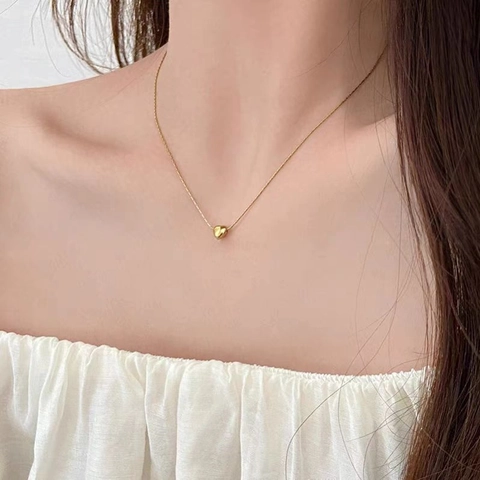 Heart Pendant Necklace Stainless Steel Tiny Mini 3D Heart Minimalist Delicate Clavicle Chain For Women Girls